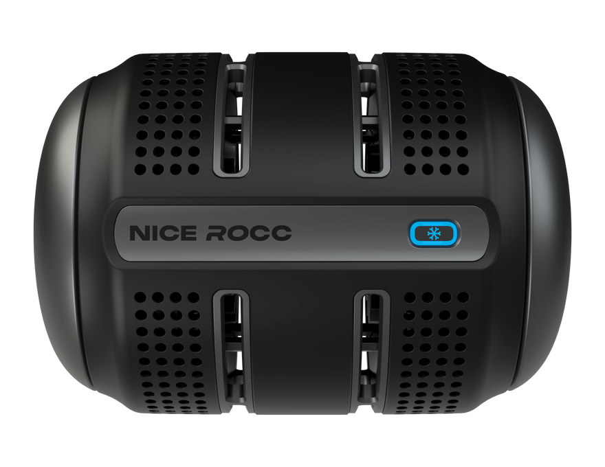 2. Flip the ROCC over and watch the snowflake button. When the button turns blue, the ROCC has reached optimal temperature and is ready to use. (Pro Tip: press the snowflake and the ROCC will begin vibrating every 30 seconds to help you time your rest period)